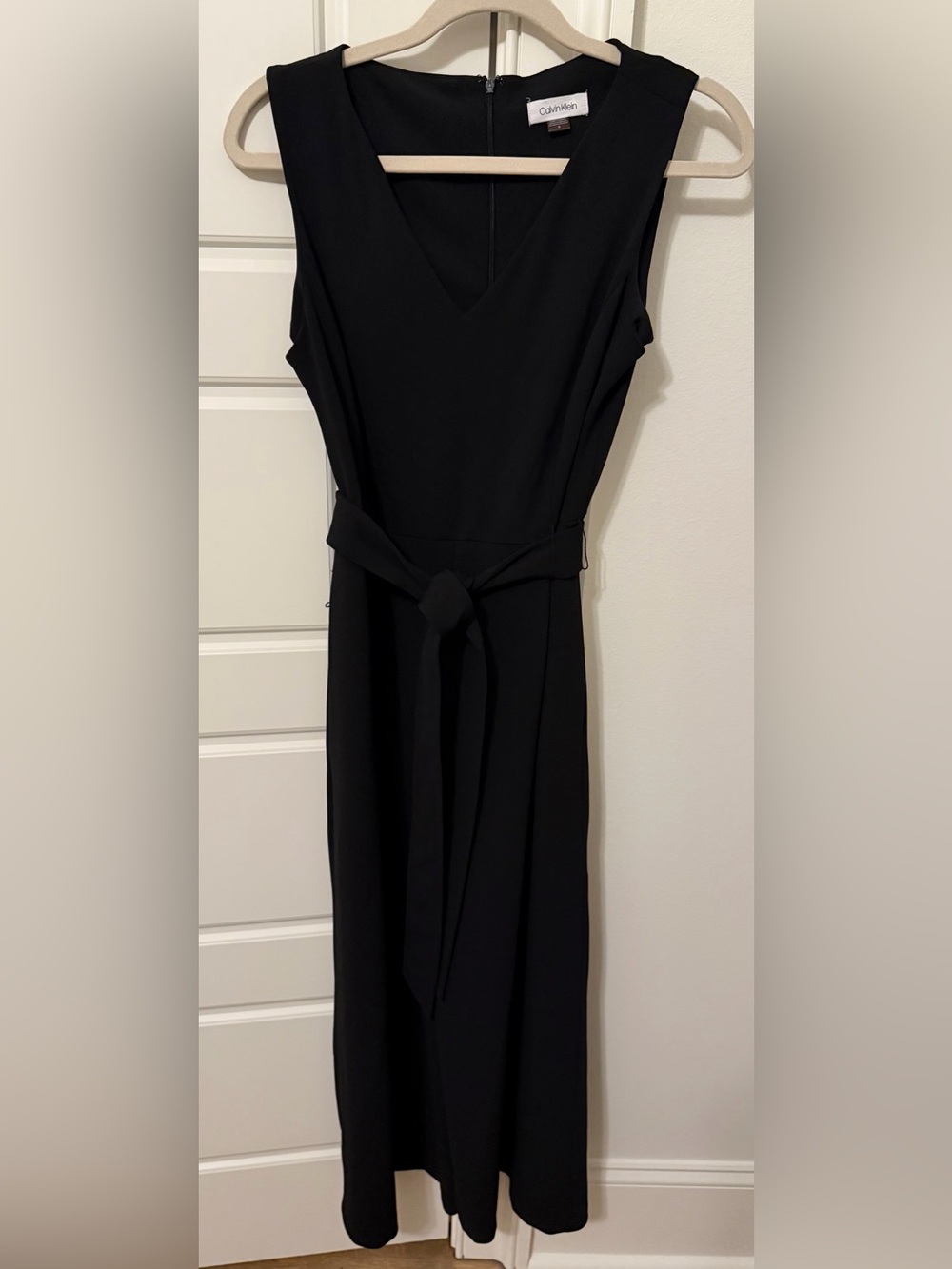 Calvin Klein Sleeveless Black V-Neck Jumpsuit with Self Tie
